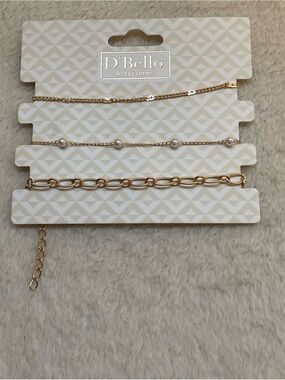 D'Bello Gold Layered Bracelet Set with Pearl Accents